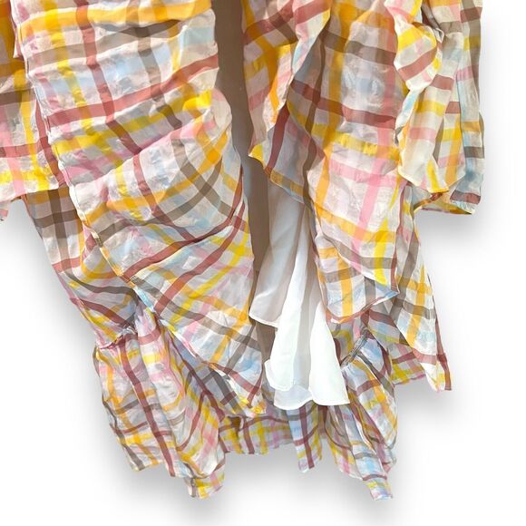 Cinq a Sept Astor Plaid Poplin Midi Dress Size 12 V-Neck Ruffle NWT $465 - Picture 11 of 15